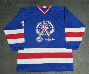 2001 Joe Heinbecker Wichita Thunder Game Used Worn Stars & Stripes Hockey Jersey