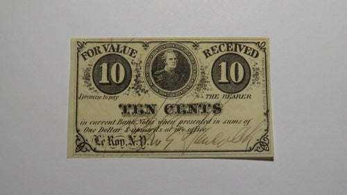 1862 $.10 Le Roy New York NY Fractional Currency Obsolete Bank Note! RARE ISSUE