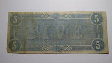 Load image into Gallery viewer, $5 1864 Richmond Virginia VA Confederate Currency Bank Note Bill RARE T69 VF