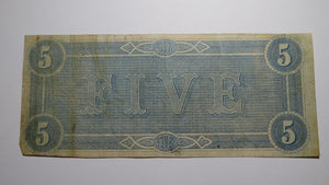 $5 1864 Richmond Virginia VA Confederate Currency Bank Note Bill RARE T69 VF