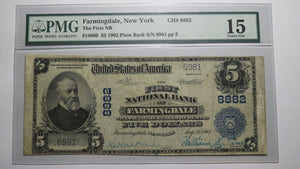 $5 1902 Farmingdale New York NY National Currency Bank Note Bill #8882 F15 PMG