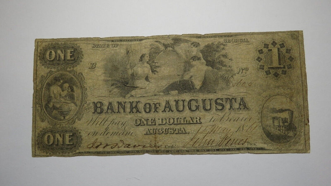 $1 1861 Augusta Georgia GA Obsolete Currency Bank Note Bill Bank of Augusta