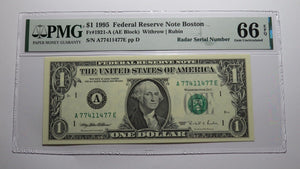 $1 1995 Radar Serial Number Federal Reserve Currency Bank Note Bill PMG UNC66EPQ