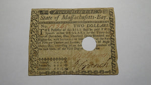 $2 1780 Massachusetts Bay MA Colonial Currency Note Bill Two Dollars Revolution