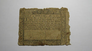 1776 $1/2 Annapolis Maryland MD Colonial Currency Bank Note Bill RARE ISSUE!