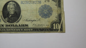 $10 1914 New York Federal Reserve Gutter Fold Error Large Bank Note Bill FINE