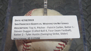 2019 Steven Duggar San Francisco Giants Game Used Walk Baseball! Tyler Austin