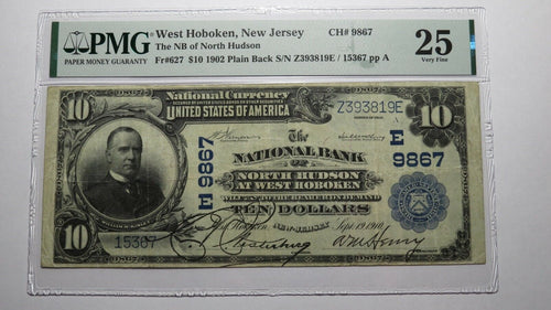 $10 1902 West Hoboken New Jersey NJ National Currency Bank Note Bill #9867 VF25