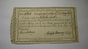 1789 5 Shillings Connecticut Comptroller Colonial Currency Note Ralph Pomeroy