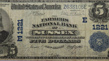 Load image into Gallery viewer, $5 1902 Sussex New Jersey NJ National Currency Bank Note Bill Ch. #1221 VF20 PMG