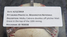 Load image into Gallery viewer, 2019 Melky Cabrera Pittsburgh Pirates Double Game Used Baseball 2B Hit! 10th Inn