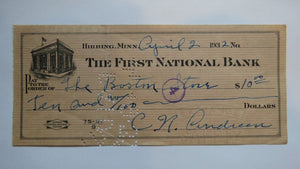 $10 1932 Hibbing Minnesota MN Cancelled Check! First National Bank