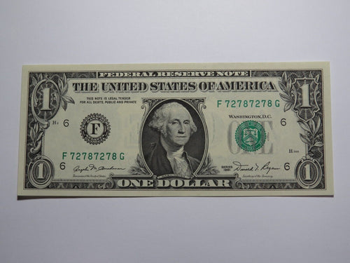 $1 1981 Repeater Serial Number Federal Reserve Currency Bank Note Bill UNC+ 7278