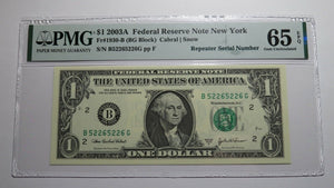 $1 2003 Repeater Serial Number Federal Reserve Currency Bank Note Bill PMG UNC65