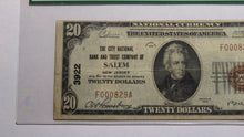 Load image into Gallery viewer, $20 1929 Salem New Jersey NJ National Currency Bank Note Bill Ch. #3922 VF20