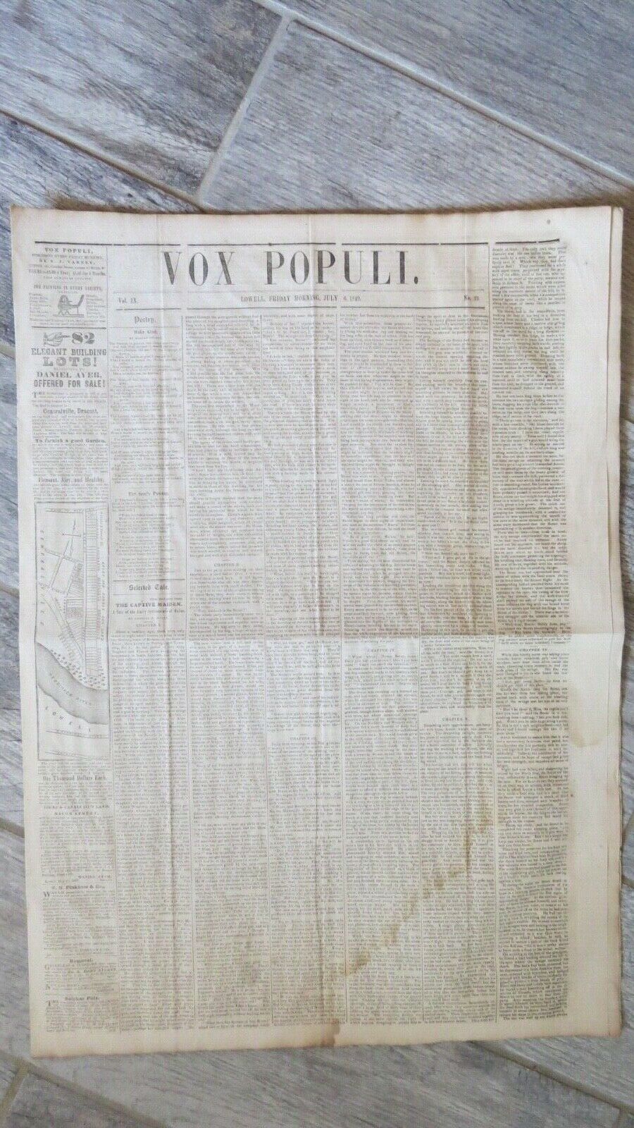 July 6, 1849 Vox Populi Lowell Newspaper Published By S.J Varney