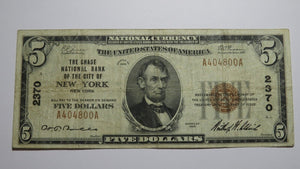 $5 1929 New York City NY National Currency Bank Note Bill Ch. #2370 FINE