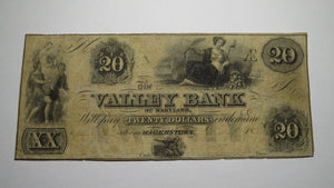 $20 1859 Hagerstown Maryland MD Obsolete Currency Bank Note Bill! Valley Bank!
