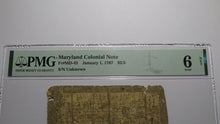 Load image into Gallery viewer, 1767 $2/3 Maryland MD Colonial Currency Bank Note Bill G6 PMG Graded RARE!