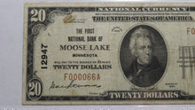 Load image into Gallery viewer, $20 1929 Moose Lake Minnesota MN National Currency Bank Note Bill Ch. #12947 VF