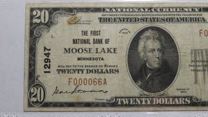 $20 1929 Moose Lake Minnesota MN National Currency Bank Note Bill Ch. #12947 VF