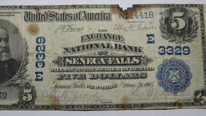 $5 1902 Seneca Falls New York NY National Currency Bank Note Bill Ch. #3329 RARE