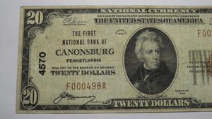 $20 1929 Canonsburg Pennsylvania PA National Currency Bank Note Bill! #4570 VF