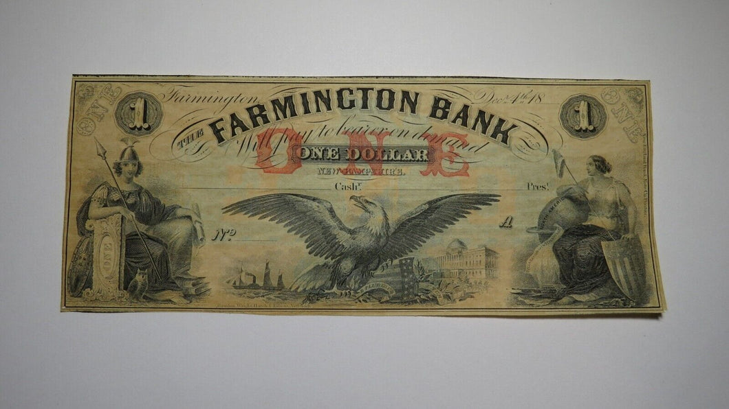 $1 18__ Farmington New Hampshire Obsolete Currency Bank Note Remainder Bill UNC+
