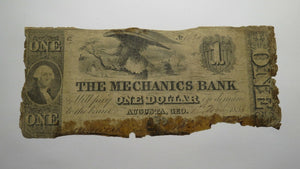 $1 1858 Augusta Georgia GA Obsolete Currency Bank Note Bill Mechanics Bank of GA