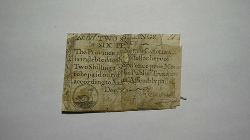 1771 2 Shillings 6 Pence North Carolina NC Colonial Currency Bank Note Bill 2s6d
