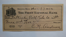 Load image into Gallery viewer, $3.20 1931 Hibbing Minnesota MN Cancelled Check! First National Bank