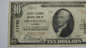 $10 1929 Okawville Illinois IL National Currency Bank Note Bill Ch. #11780 FINE