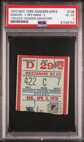 4/5/70 New York Rangers Red Wings NHL Hockey Ticket Stub 