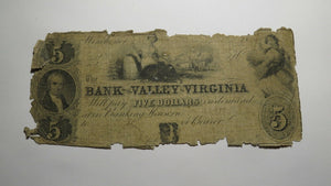 $5 1850 Winchester Virginia VA Obsolete Currency Bank Note Bill! Valley Bank
