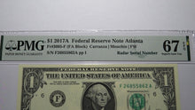 Load image into Gallery viewer, $1 2017 Radar Serial Number Federal Reserve Currency Bank Note Bill! PMG UNC67
