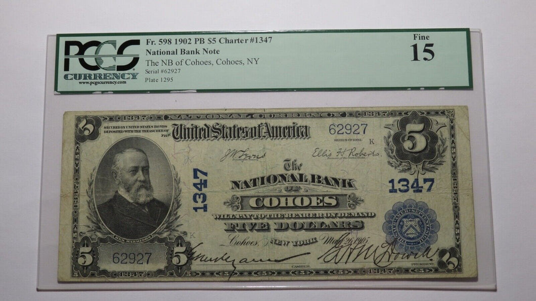 $5 1902 Cohoes New York NY National Currency Bank Note Bill #1347 PCGS Fine