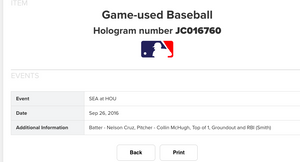 2016 Nelson Cruz Seattle Mariners Game Used RBI MLB Baseball! Houston Astros