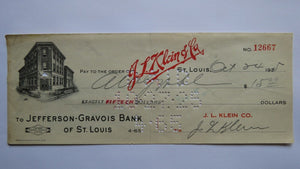 $15 1925 St. Louis Missouri Cancelled Check! Jefferson Gravois Bank