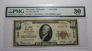 $10 1929 Slocomb Alabama AL National Currency Bank Note Bill Ch. #7940 VF30 PMG!