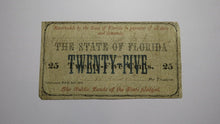 Load image into Gallery viewer, $.25 1863 Tallahassee Florida Obsolete Currency Bank Note Bill State of FL RARE