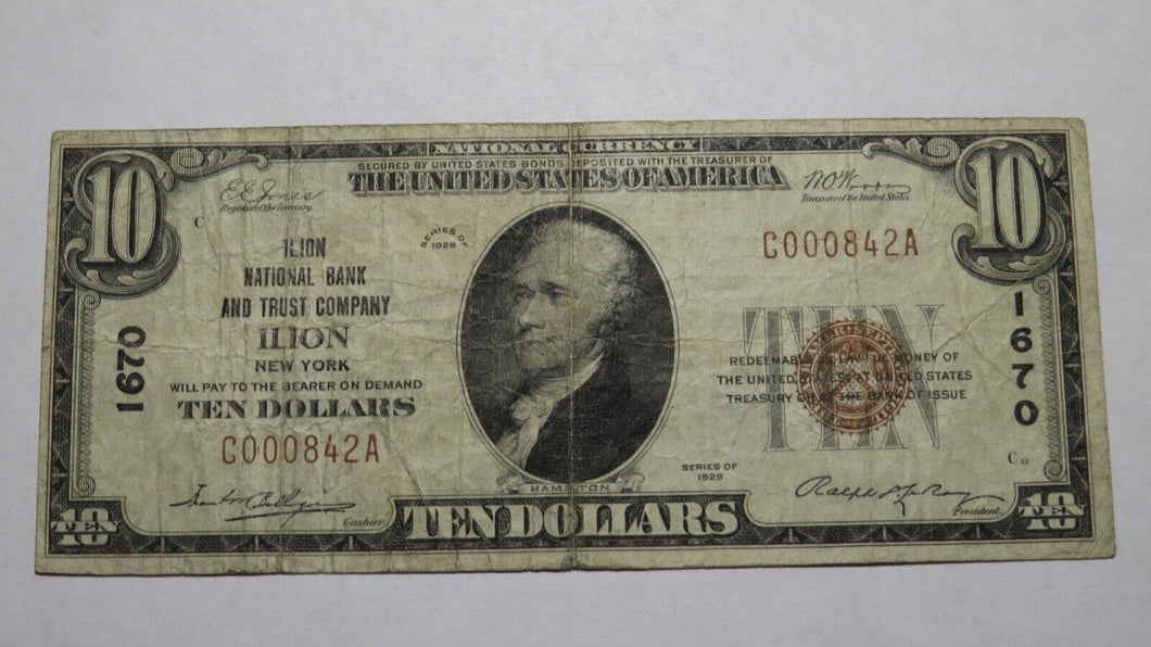 $10 1929 Ilion New York NY National Currency Bank Note Bill Ch. #1670 FINE+