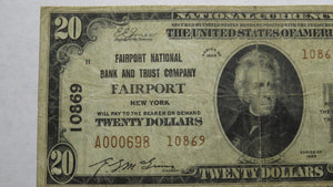 $20 1929 Fairport New York NY National Currency Bank Note Bill Ch. #10869 Fine