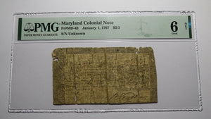 1767 $2/3 Maryland MD Colonial Currency Bank Note Bill G6 PMG Graded RARE!