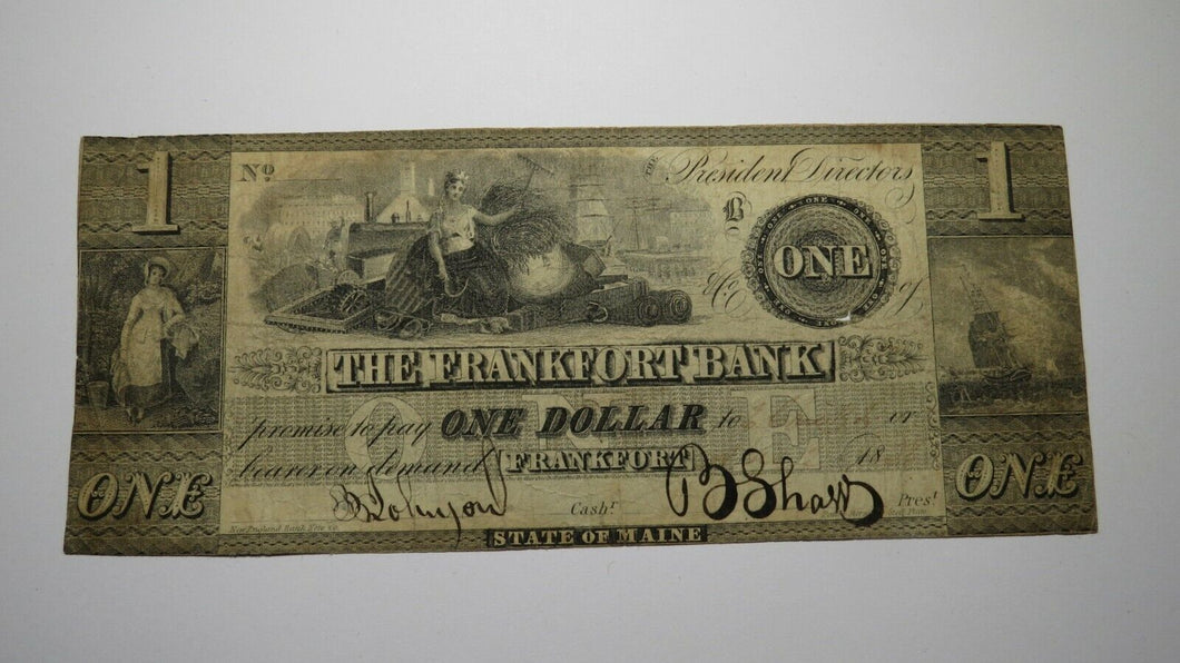 $1 1838 Frankfort Maine ME Obsolete Currency Bank Note Bill! Frankfort Bank RARE