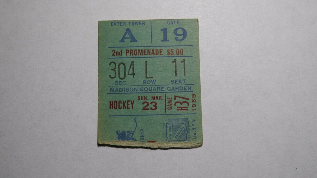 March 23, 1969 New York Rangers Vs. Boston Bruins NHL Hockey Ticket Stub