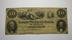 $10 1857 Wytheville Virginia VA Obsolete Currency Bank Note Bill South Western