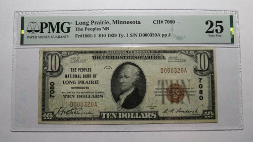 $10 1929 Long Prairie Minnesota MN National Currency Bank Note Bill #7080 VF25
