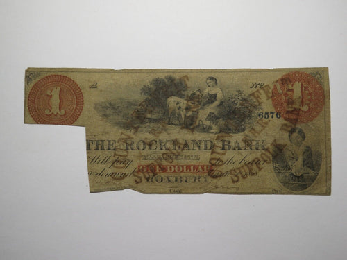 $1 1858 Roxbury Massachusetts MA Obsolete Currency Bank Note Bill Rockland Bank
