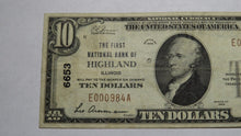 Load image into Gallery viewer, $10 1929 Highland Illinois IL National Currency Bank Note Bill! Ch. #6653 VF!