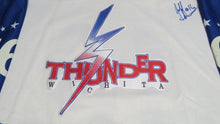 Load image into Gallery viewer, 2002-03 Jeff Leiter Wichita Thunder Game Used Worn Stars &amp; Stripes Hockey Jersey